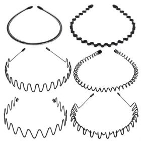 6Pcs Metal Hair Headband Wave Style Hoop Band Comb Sports Hairband Men Women US (Option: 6pcs)