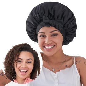 Silk Bonnet For Sleeping Women, Satin Hair Bonnet For Sleeping For Wavy Curly Natural Hair Women Men - Black (Option: Black)