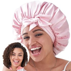 Silk Bonnet For Sleeping Women, Satin Hair Bonnet For Sleeping For Wavy Curly Natural Hair Women Men - Pink (Option: Pink)