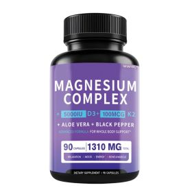 Magnesium Glycinate 1160mg With Aloe Vera, Vitamin D3 & K2 Complex - Supports Stress Relief, Sleep, Muscle, Nerve, Heart & Metabolism - Chelated (Option: 1 PCS)